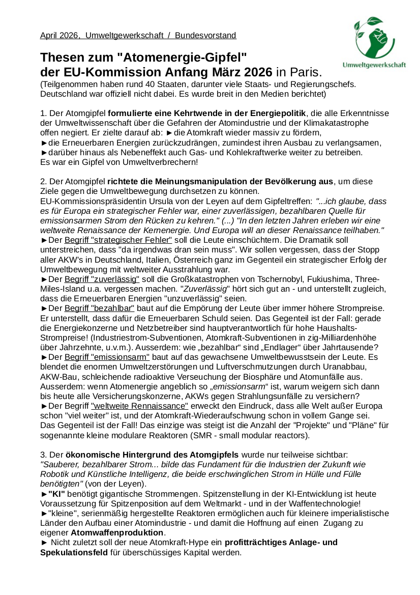 Thesen zum Atomenergie Gipfel der EU Kommission 2026