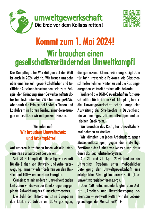 Umweltgewerkschaft 1. Mai Aufruf 2024 S1