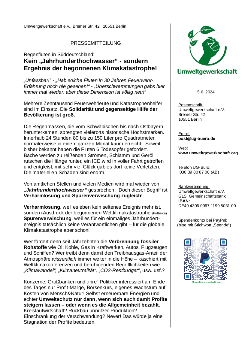 UG Pressemitteilung zur Regenkatastrophe Süddeutschland Juni 2024 S1