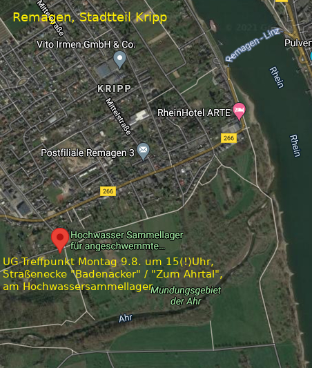 UG Treffpunkt Montag 9.8. um 14 Uhr am Sammellager Remagen Kripp