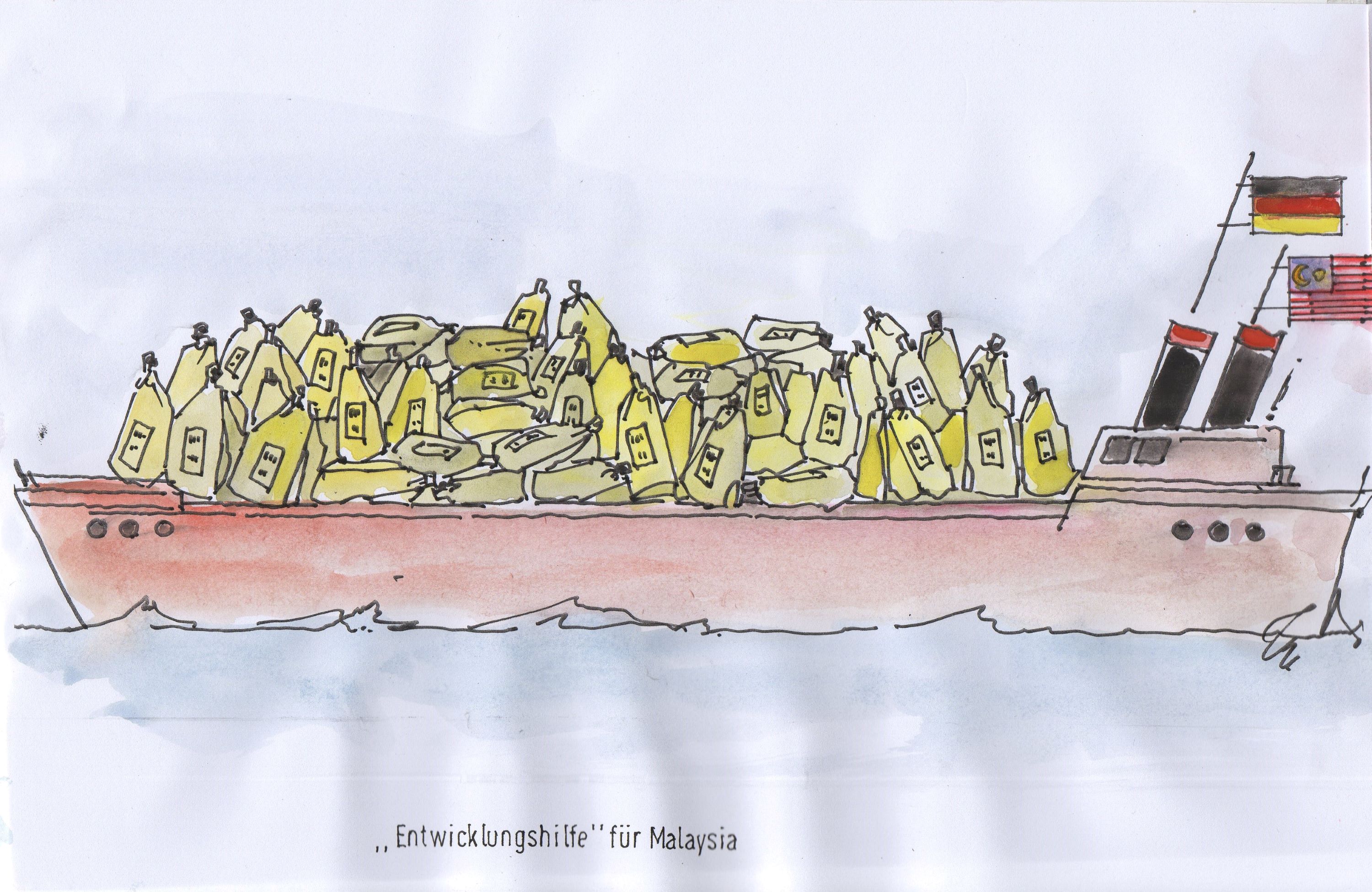 Karikatur Entwicklungshilfe für Malaysia